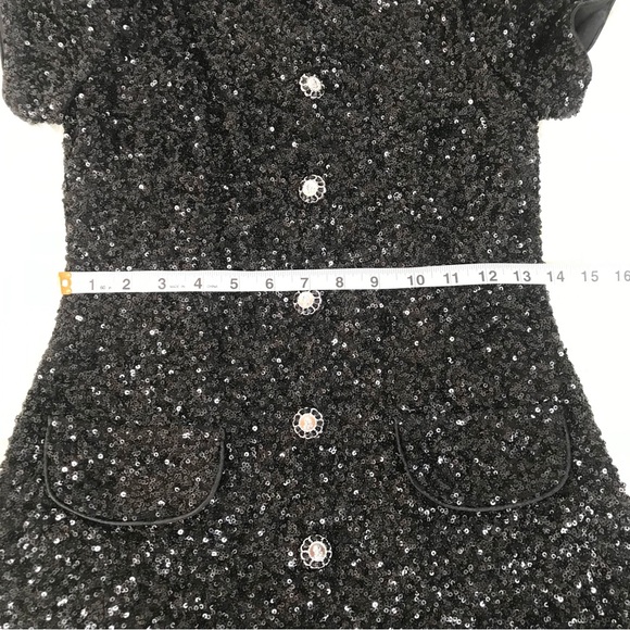 MABLE Anthropologie Black Sequin Mod Mini Dress Peter Pan Collar Party Small New - Picture 15 of 16